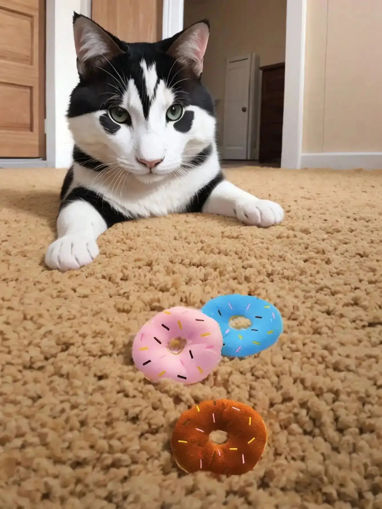 1 plush donut pet toy, interactive toy for gnawing and playing, teddy dog, cat must love it