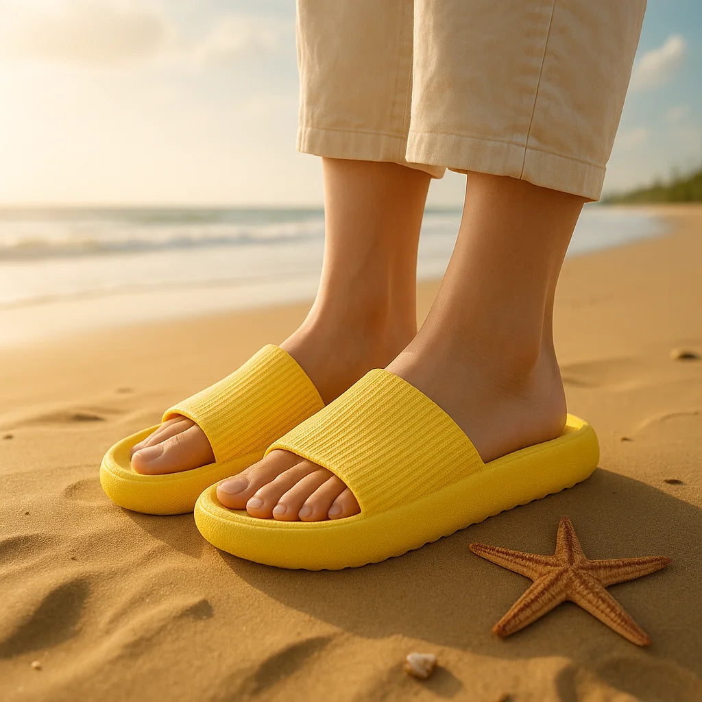 EVA Thick Sole 4cm Beach Slippers Cloud-Like Comfort Home Use Couple Height Increasing Indoor Solid Color Summer Sandals