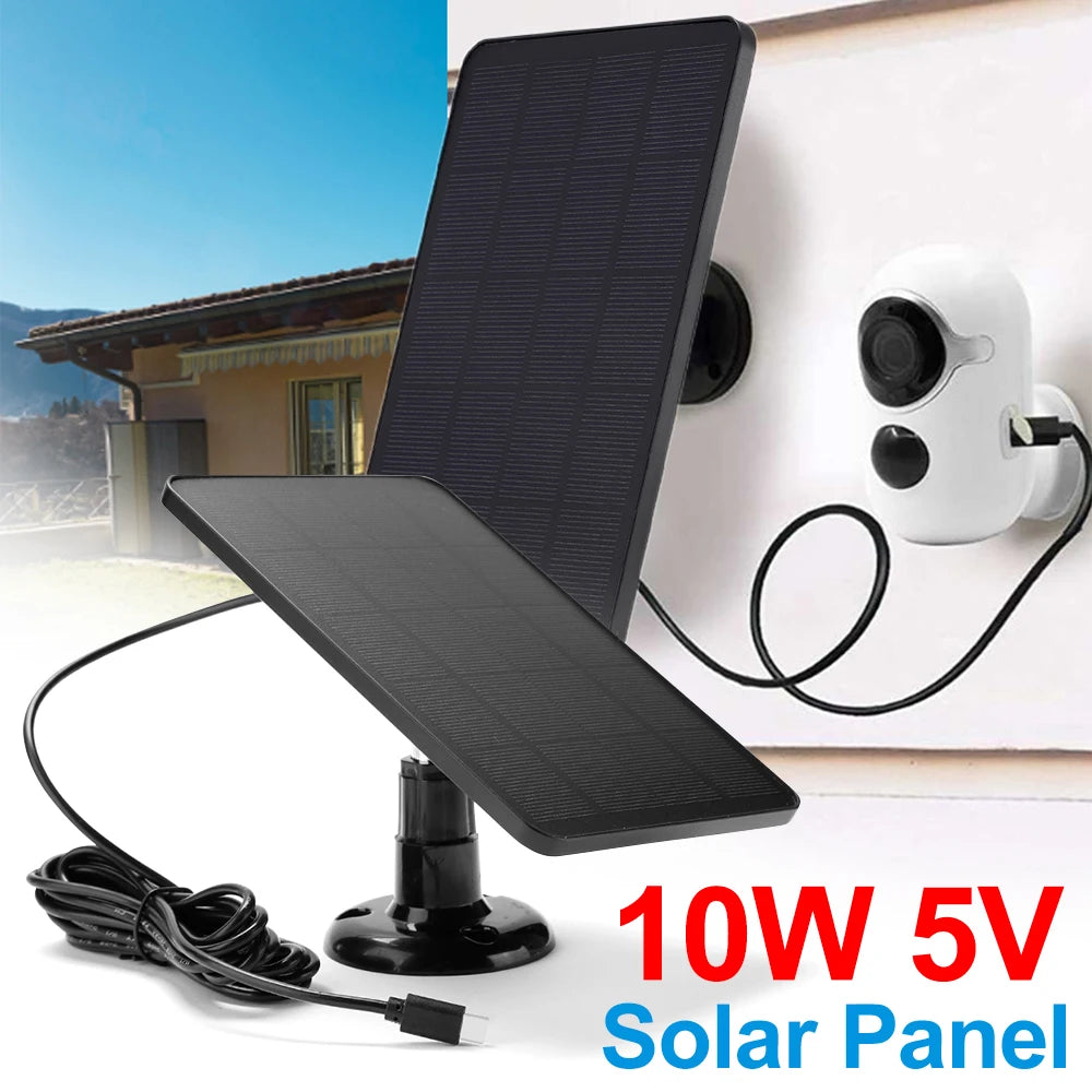 10W 5V Solar Panel USB/Type-C/Micro USB/DC Port for Security Camera/Small Home Light System Outdoor Solar Cells Charger Powered