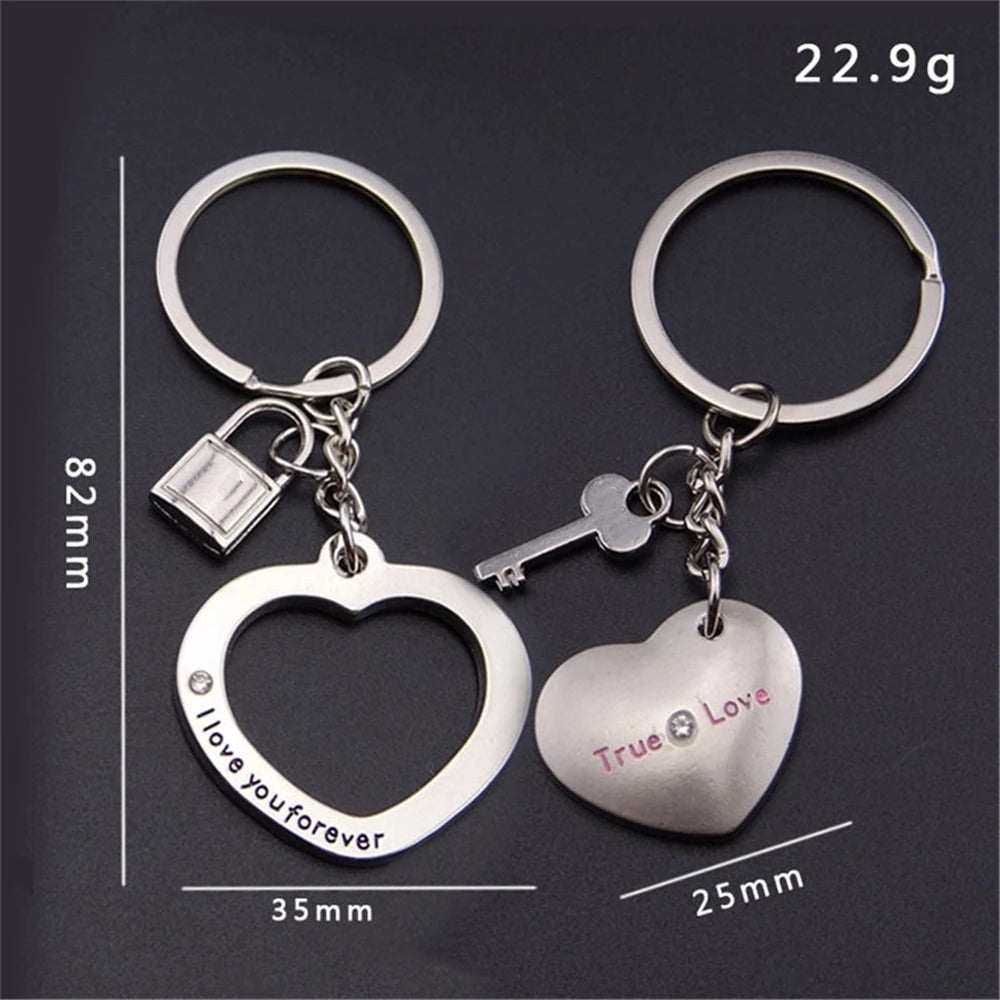 2pcs Cute Metal Cartoon Doll Heart Keychain Romantic Love Letter Couple Keyring For Women Men Valentine'S Day Gifts