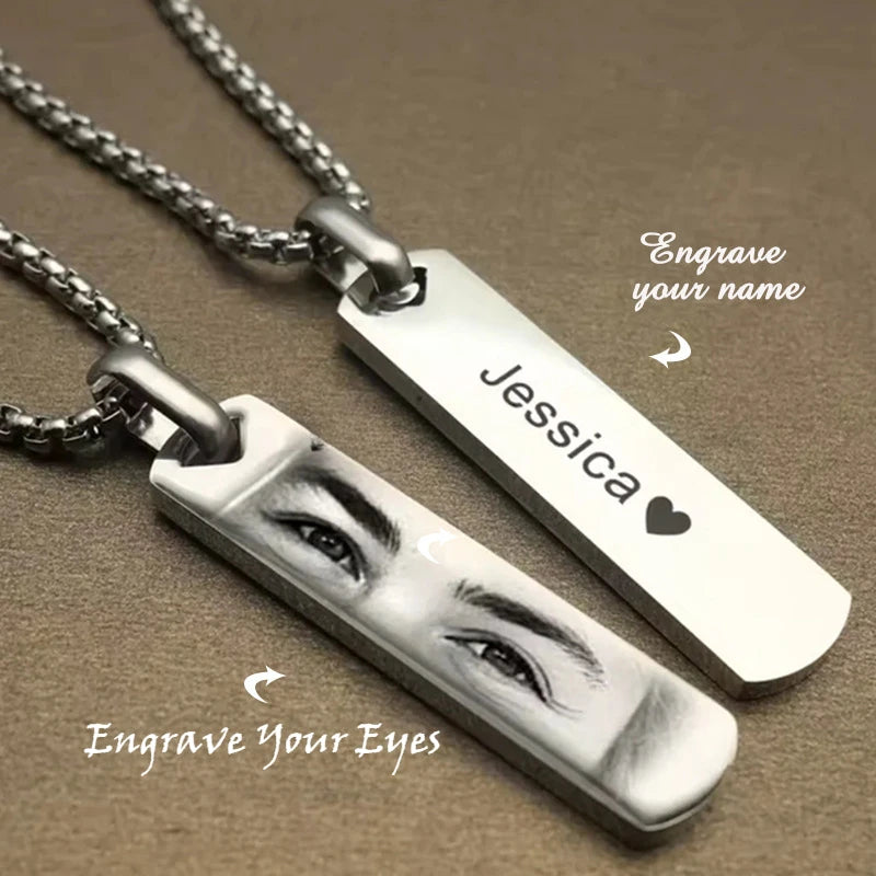 Custom Eye Photo Pendant Necklace Personalized Engraved Jewelry Unique Romantic Gift for Valentine's Day Wedding Anniversary