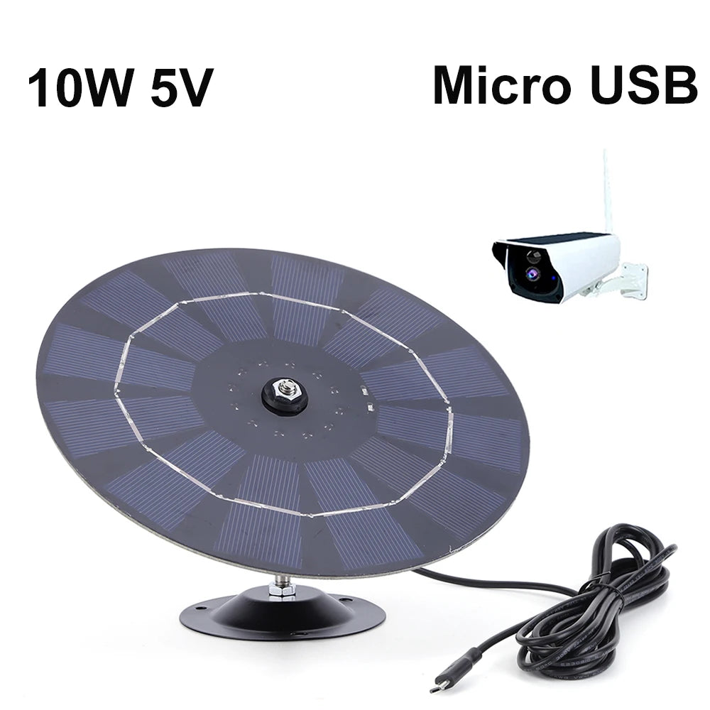 10W 5V Solar Panel USB/Type-C/Micro USB/DC Port for Security Camera/Small Home Light System Outdoor Solar Cells Charger Powered