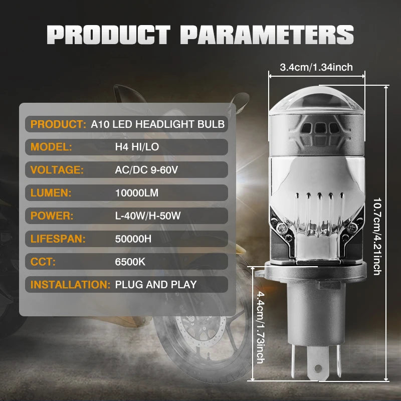 2Pcs H4/9003/HB2 High Low Beam Mini Projector Lens Car Truck LED Headlight Bulbs 9-60V 50W/Bulb 6500K White Light Flat Pattern