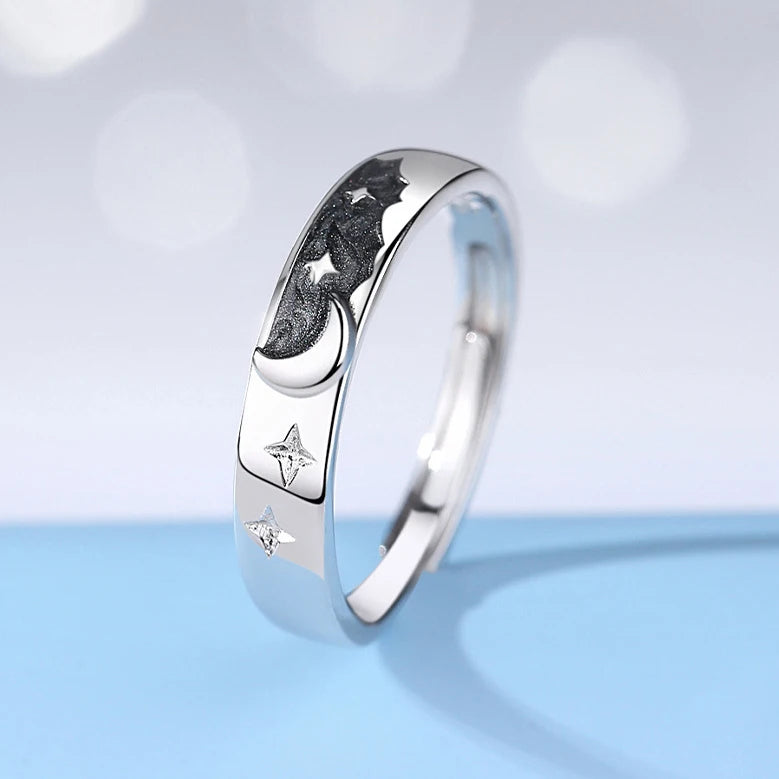European Enamel AAA CZ Star and Moon Couple Adjuatble Ring For Women Men Birthday Valentine's Day Jewelry