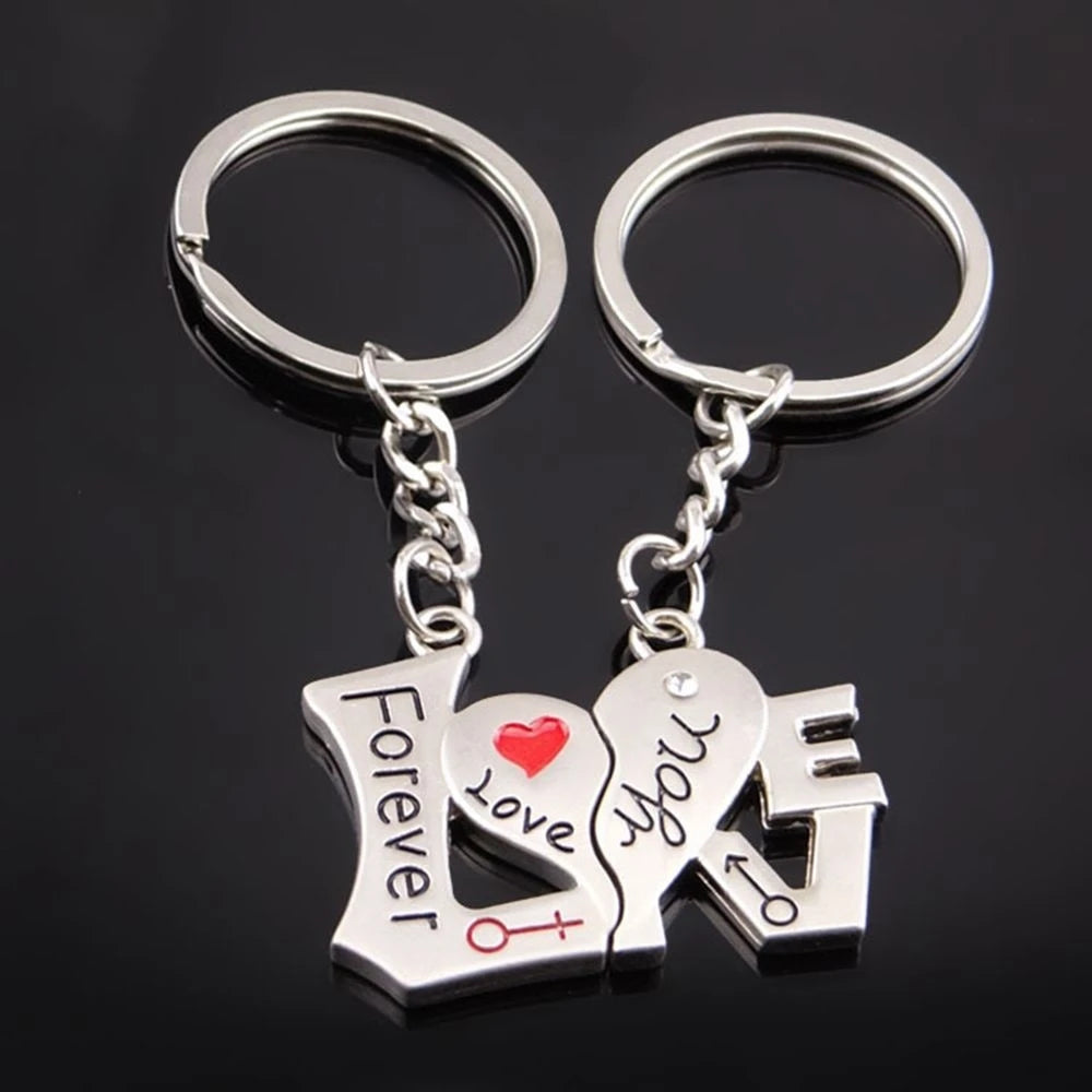 2pcs Cute Metal Cartoon Doll Heart Keychain Romantic Love Letter Couple Keyring For Women Men Valentine'S Day Gifts