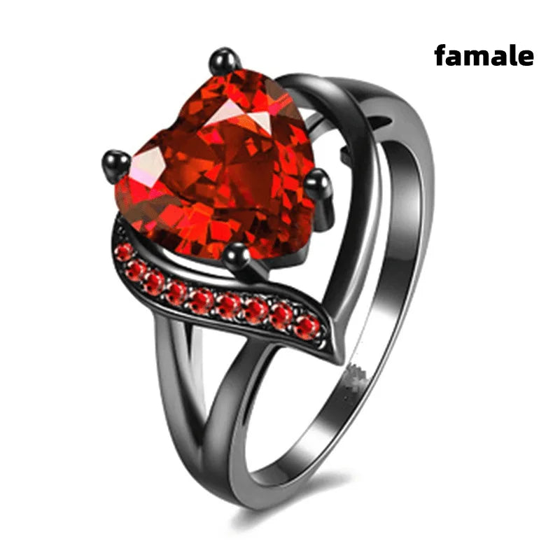 Charm Couple Rings For Men Stainless Steel Celtic Dragon Ring Heart Red Zircon Women Wedding Rings Set Valentine's Day Jewelry