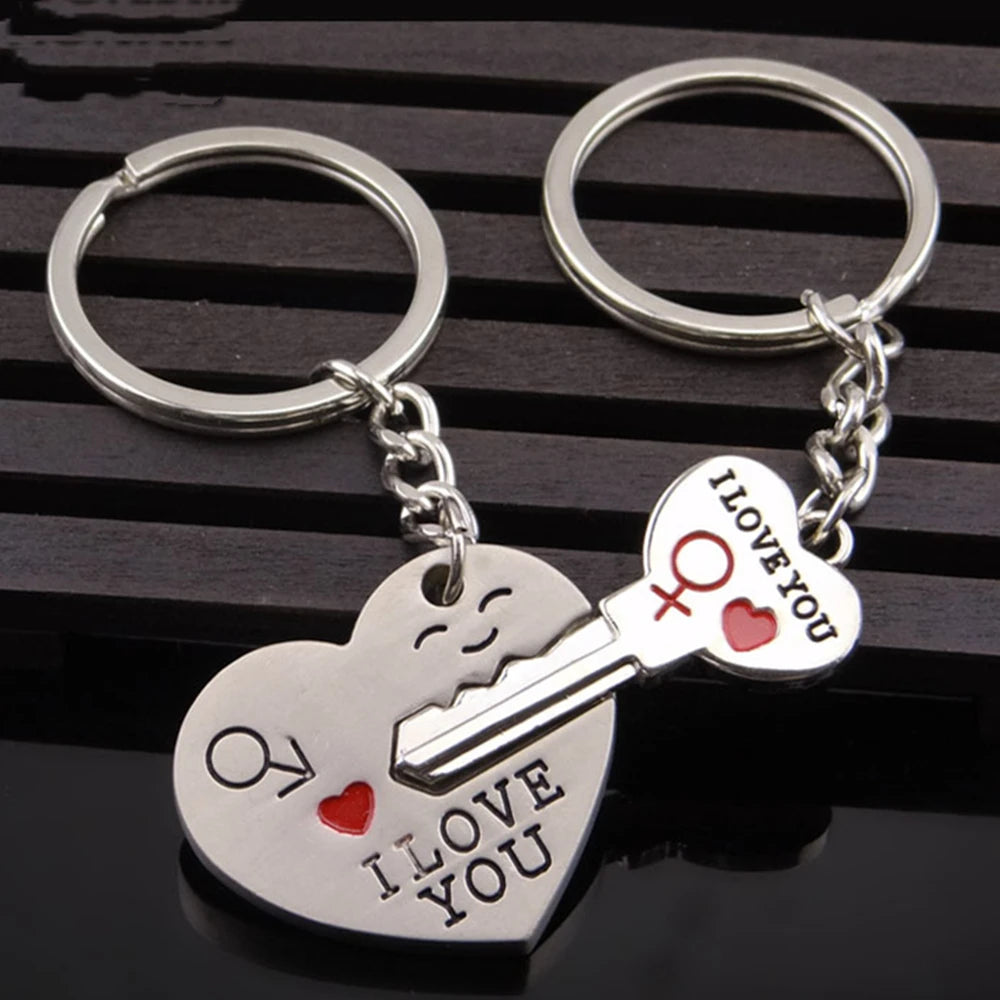 2pcs Cute Metal Cartoon Doll Heart Keychain Romantic Love Letter Couple Keyring For Women Men Valentine'S Day Gifts