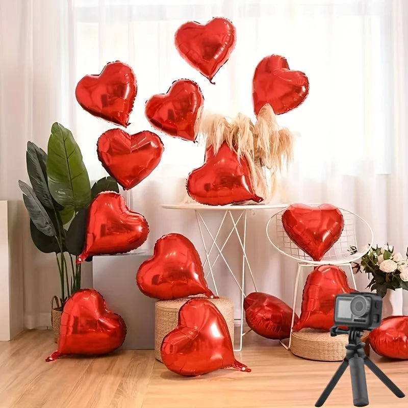 20pcs Red Aluminum Foil Heart-shaped Balloons for Wedding Decoration,Party Heart-shaped Decoration, Valentine's Day Decoration