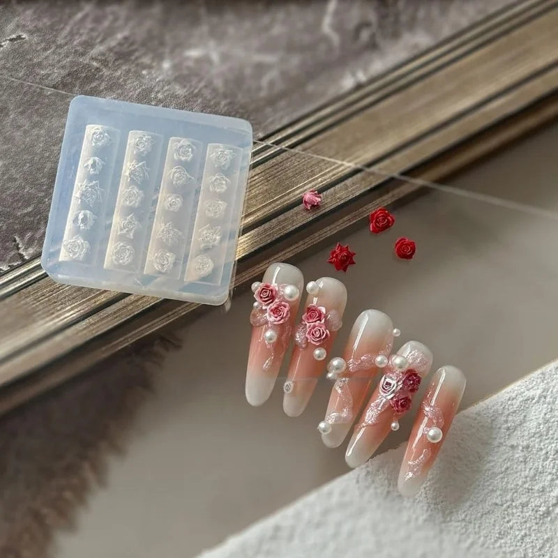 1pc rose flower 3D Acrylic Nail Mold Hand Engraving Mold Nail Art Decorations Silicone Nail Art