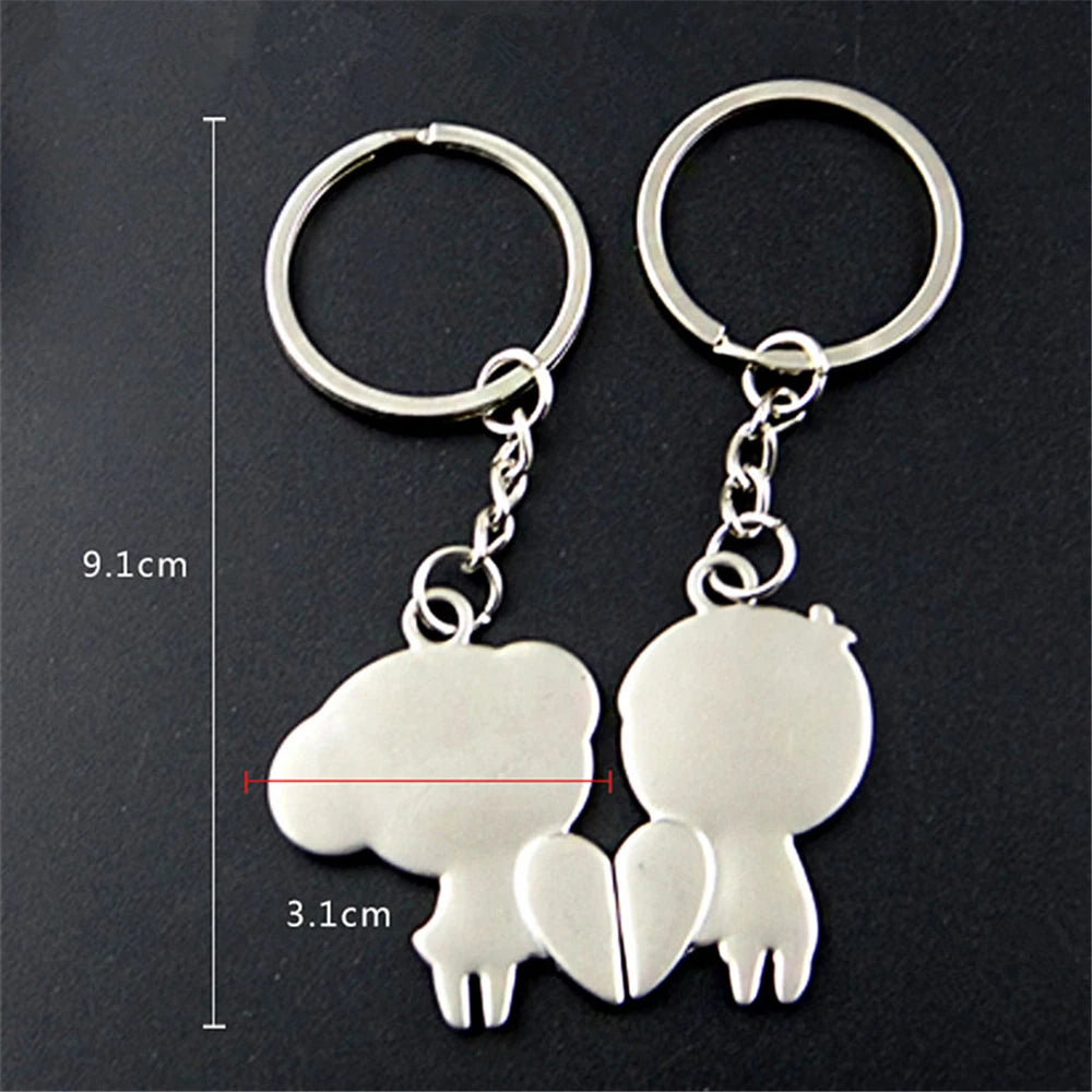 2pcs Cute Metal Cartoon Doll Heart Keychain Romantic Love Letter Couple Keyring For Women Men Valentine'S Day Gifts