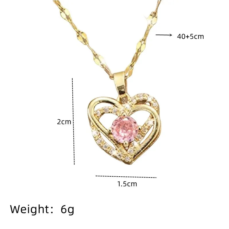 1 Pcs Light Luxury Cool Style Love Heart Collection Gold Plated Copper Pendant Necklace With Stainless Steel Chain