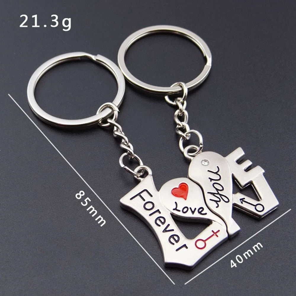 2pcs Cute Metal Cartoon Doll Heart Keychain Romantic Love Letter Couple Keyring For Women Men Valentine'S Day Gifts