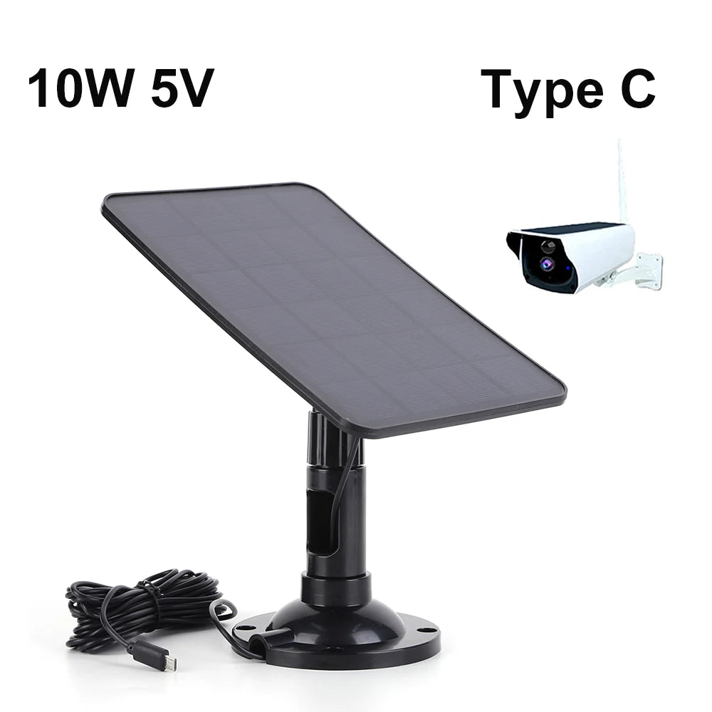 10W 5V Solar Panel USB/Type-C/Micro USB/DC Port for Security Camera/Small Home Light System Outdoor Solar Cells Charger Powered