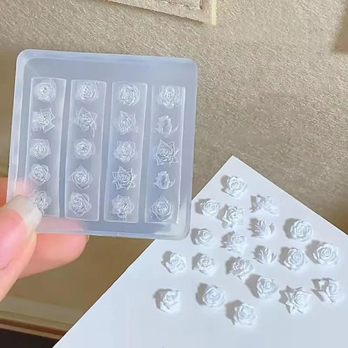 1pc rose flower 3D Acrylic Nail Mold Hand Engraving Mold Nail Art Decorations Silicone Nail Art