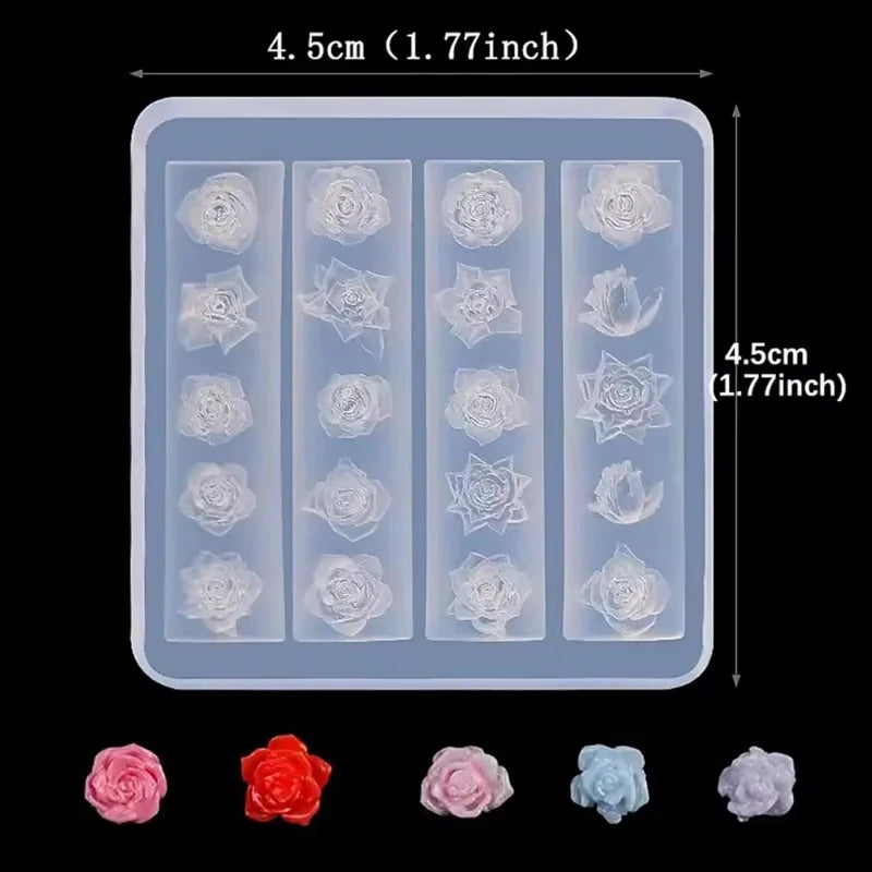 1pc rose flower 3D Acrylic Nail Mold Hand Engraving Mold Nail Art Decorations Silicone Nail Art