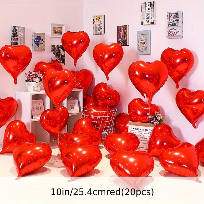 20pcs Red Aluminum Foil Heart-shaped Balloons for Wedding Decoration,Party Heart-shaped Decoration, Valentine's Day Decoration