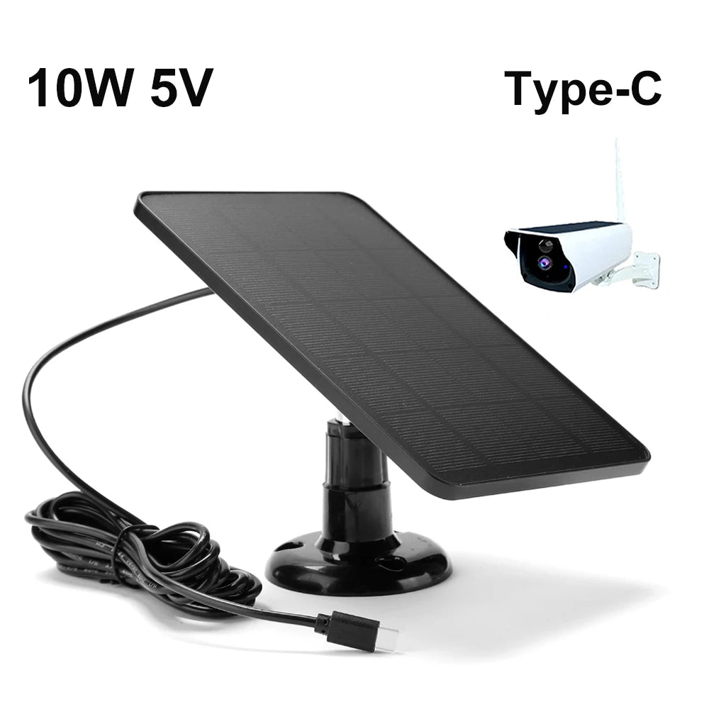 10W 5V Solar Panel USB/Type-C/Micro USB/DC Port for Security Camera/Small Home Light System Outdoor Solar Cells Charger Powered