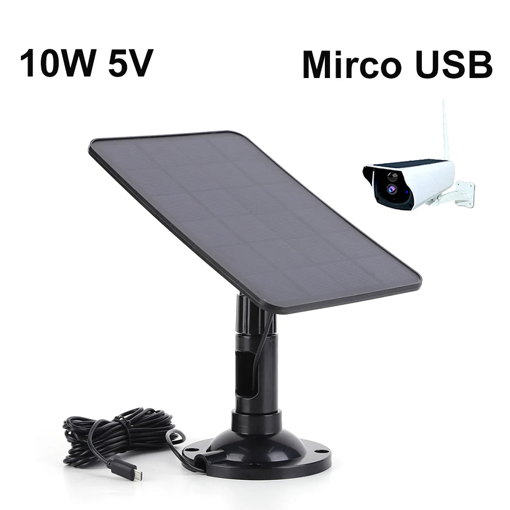 10W 5V Solar Panel USB/Type-C/Micro USB/DC Port for Security Camera/Small Home Light System Outdoor Solar Cells Charger Powered
