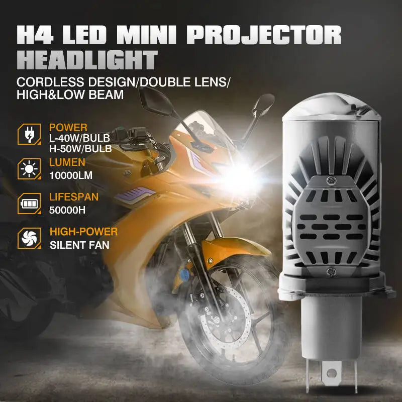 2Pcs H4/9003/HB2 High Low Beam Mini Projector Lens Car Truck LED Headlight Bulbs 9-60V 50W/Bulb 6500K White Light Flat Pattern