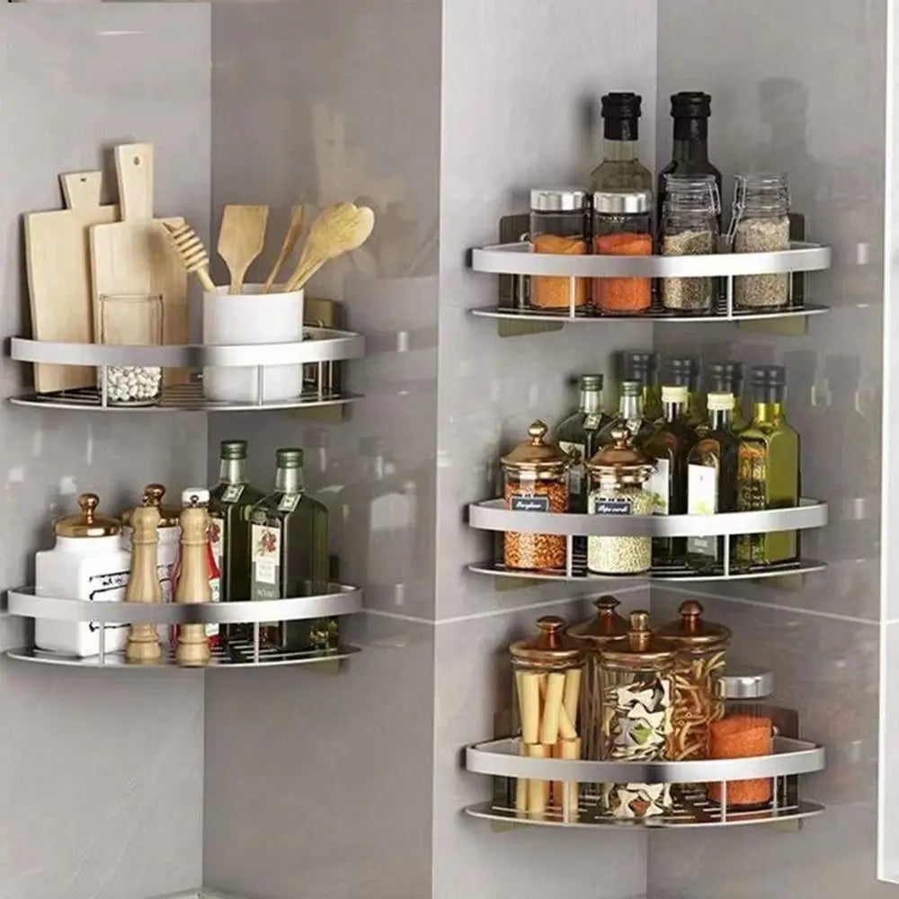 Bathroom Shelves Corner Shower Shelf Aluminum Wall Mount Shampoo Storage Rack Holders No Drill Kitchen Bathroom Accessories