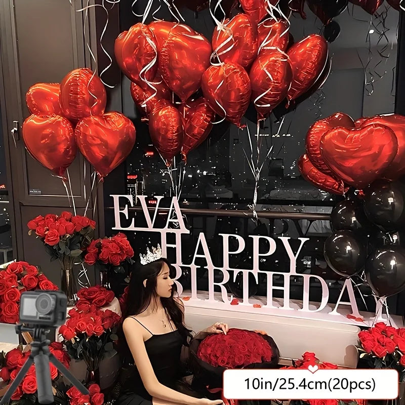 20pcs Red Aluminum Foil Heart-shaped Balloons for Wedding Decoration,Party Heart-shaped Decoration, Valentine's Day Decoration