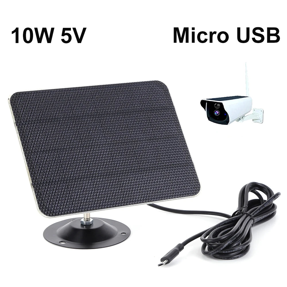 10W 5V Solar Panel USB/Type-C/Micro USB/DC Port for Security Camera/Small Home Light System Outdoor Solar Cells Charger Powered
