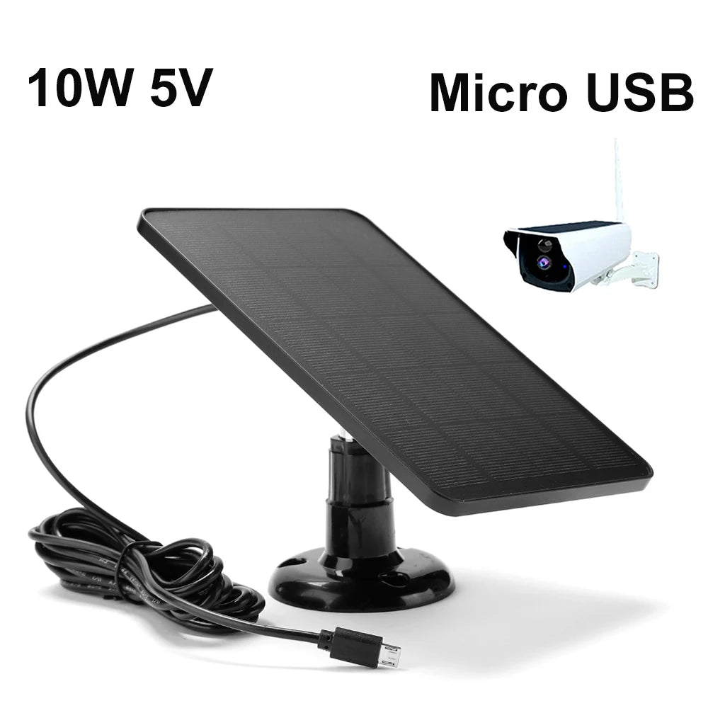 10W 5V Solar Panel USB/Type-C/Micro USB/DC Port for Security Camera/Small Home Light System Outdoor Solar Cells Charger Powered