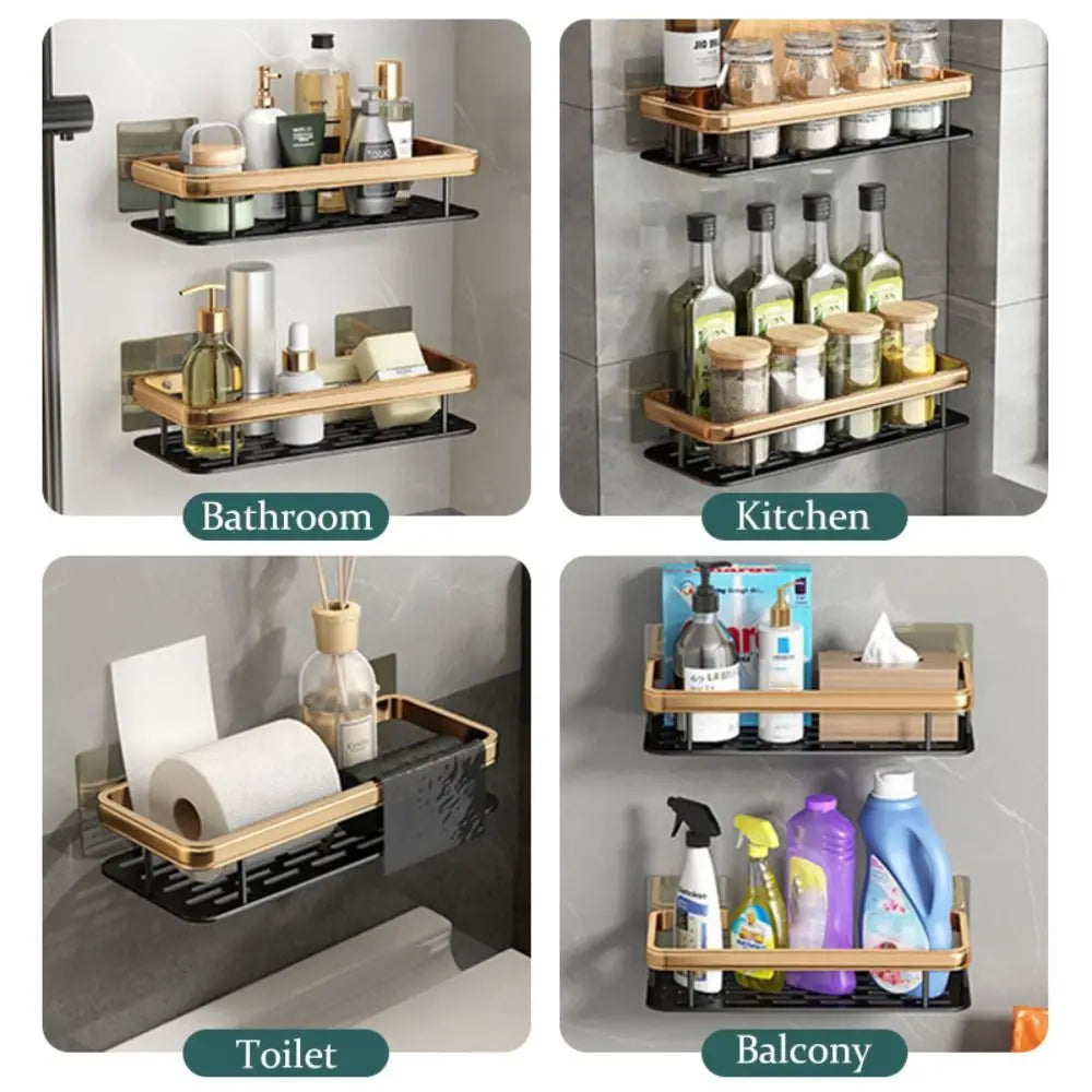 Bathroom Shelves Corner Shower Shelf Aluminum Wall Mount Shampoo Storage Rack Holders No Drill Kitchen Bathroom Accessories