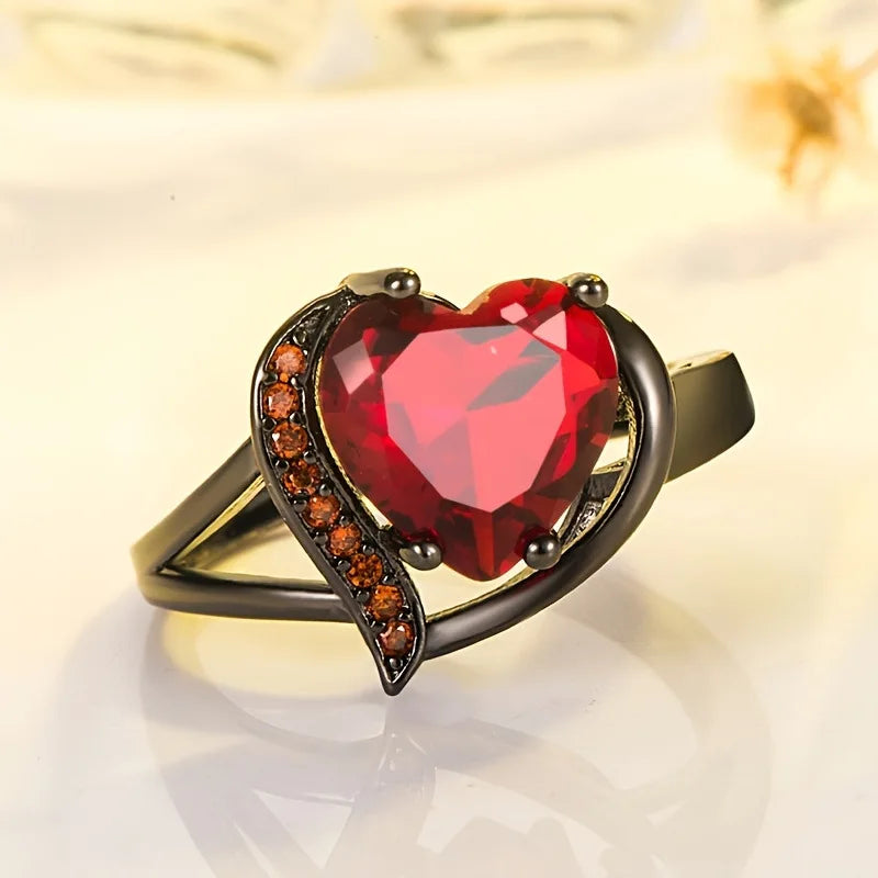 Charm Couple Rings For Men Stainless Steel Celtic Dragon Ring Heart Red Zircon Women Wedding Rings Set Valentine's Day Jewelry