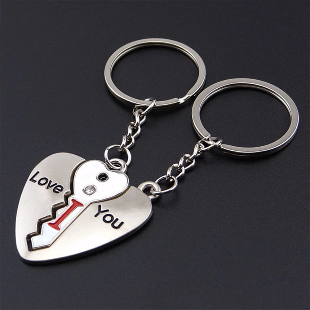 2pcs Cute Metal Cartoon Doll Heart Keychain Romantic Love Letter Couple Keyring For Women Men Valentine'S Day Gifts