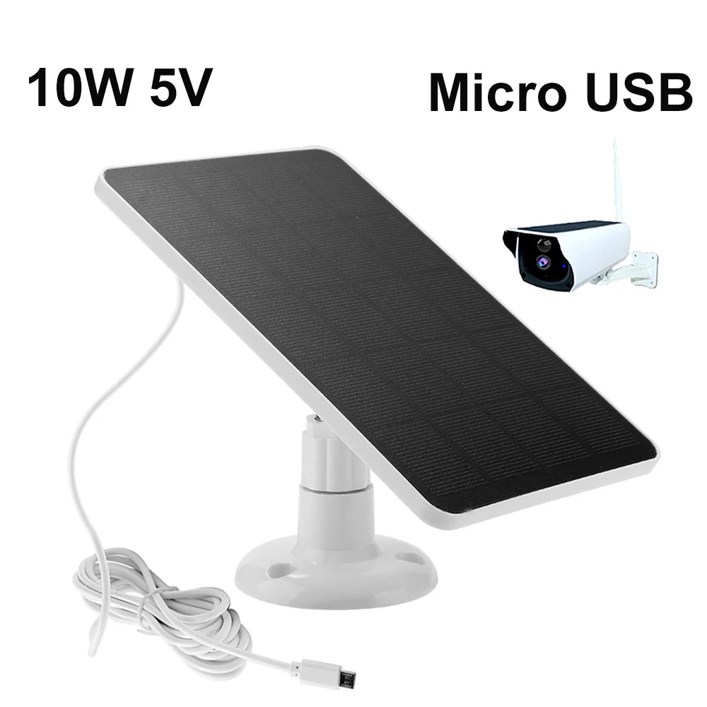 10W 5V Solar Panel USB/Type-C/Micro USB/DC Port for Security Camera/Small Home Light System Outdoor Solar Cells Charger Powered