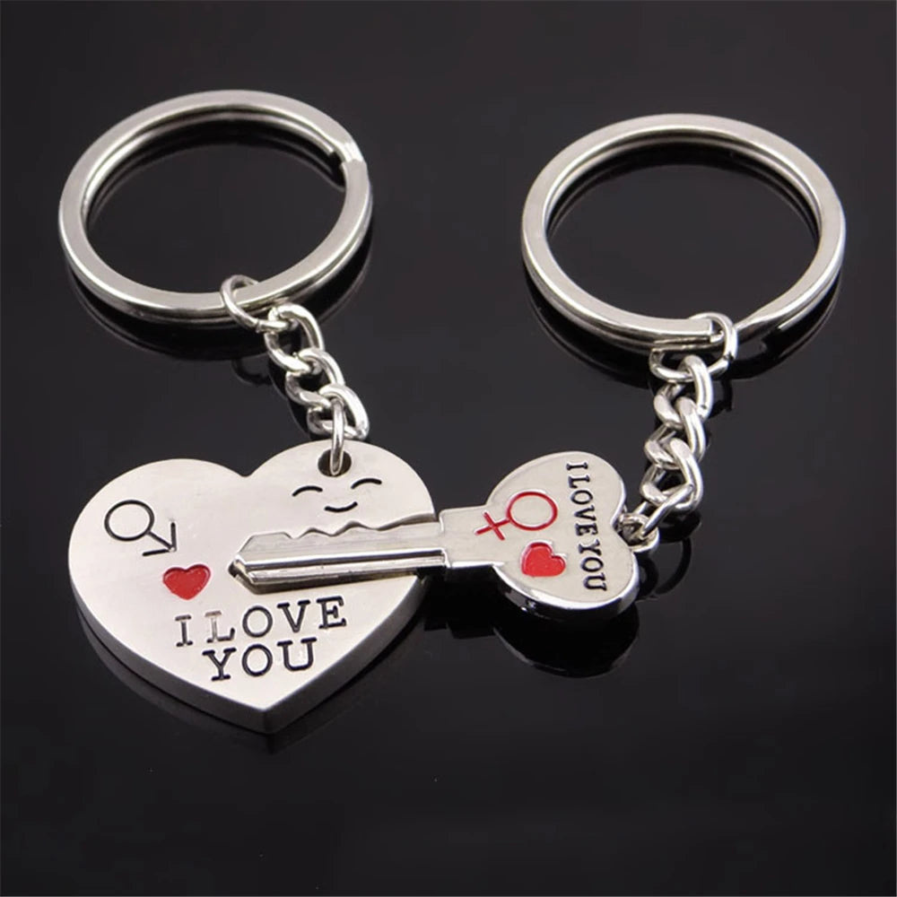 2pcs Cute Metal Cartoon Doll Heart Keychain Romantic Love Letter Couple Keyring For Women Men Valentine'S Day Gifts