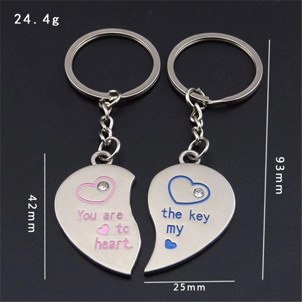 2pcs Cute Metal Cartoon Doll Heart Keychain Romantic Love Letter Couple Keyring For Women Men Valentine'S Day Gifts