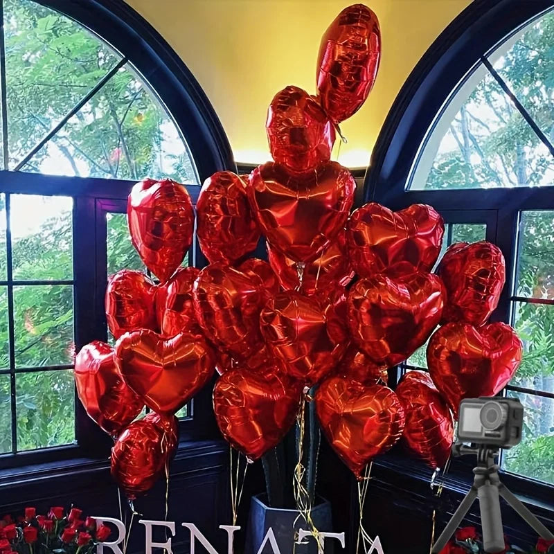 20pcs Red Aluminum Foil Heart-shaped Balloons for Wedding Decoration,Party Heart-shaped Decoration, Valentine's Day Decoration