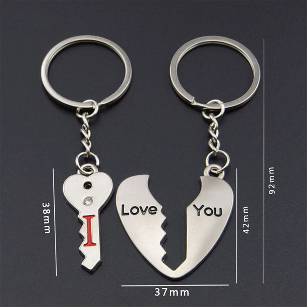 2pcs Cute Metal Cartoon Doll Heart Keychain Romantic Love Letter Couple Keyring For Women Men Valentine'S Day Gifts