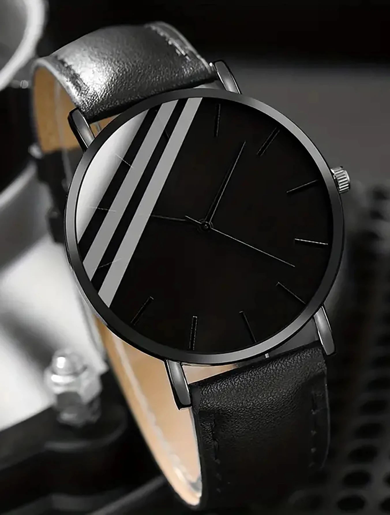 3PCS Simple scale Rhinestone men's quartz watch with Wallet Swivel Pen office set selected gift