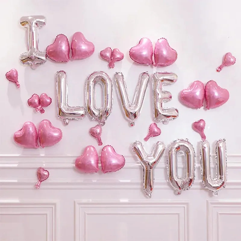 28pcs 16inch I Love You Letter Foil Balloons Set Red Pink Heart Air Globos Valentine's Day Gifts Wedding Decoration Supplies