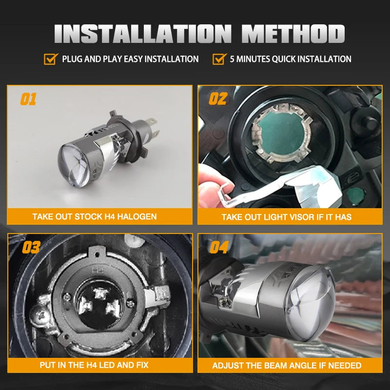 2Pcs H4/9003/HB2 High Low Beam Mini Projector Lens Car Truck LED Headlight Bulbs 9-60V 50W/Bulb 6500K White Light Flat Pattern