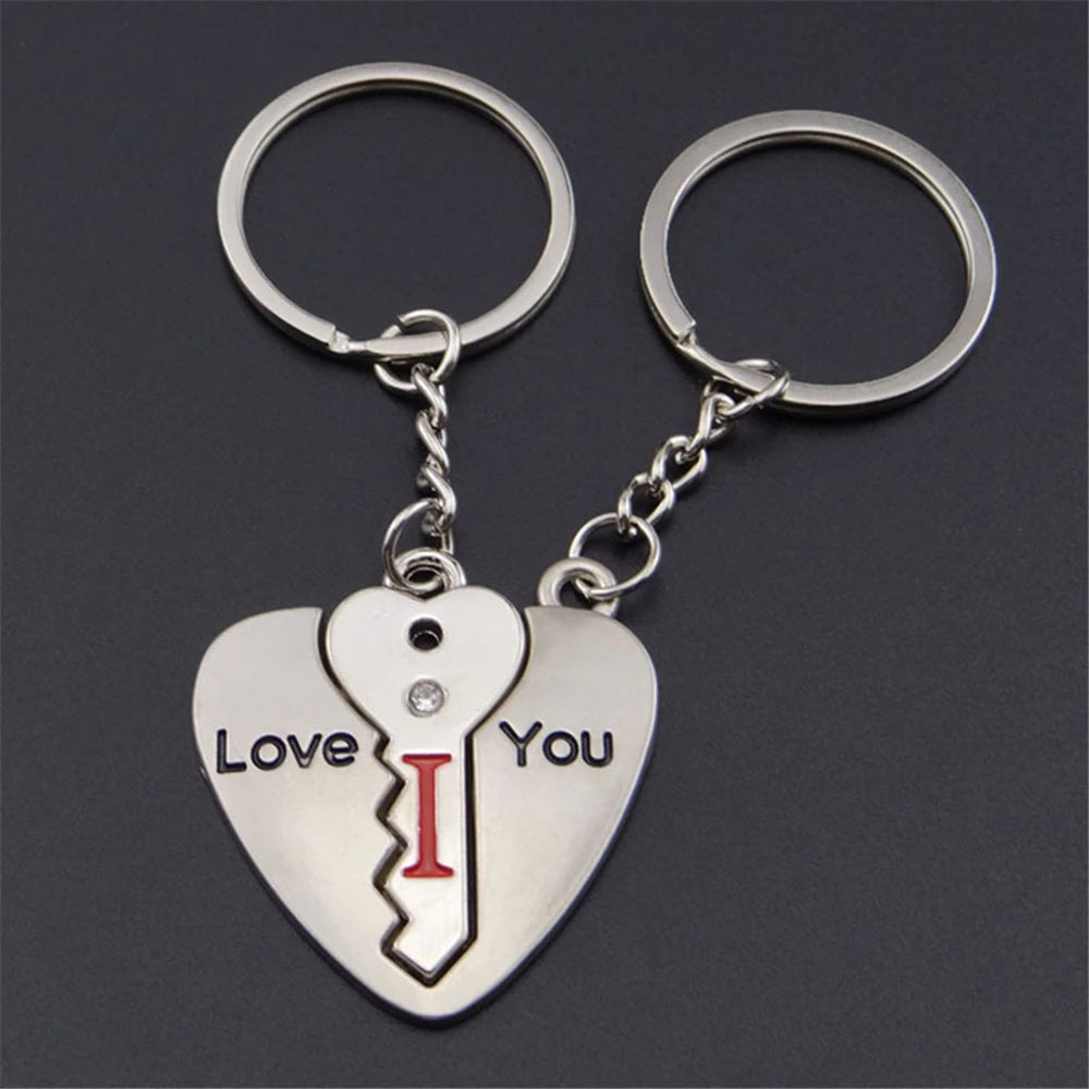 2pcs Cute Metal Cartoon Doll Heart Keychain Romantic Love Letter Couple Keyring For Women Men Valentine'S Day Gifts